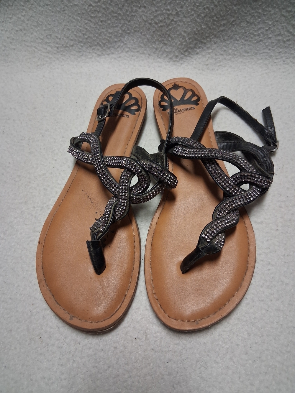 Fergalicious Black Jeweled Braided Strap Sandals